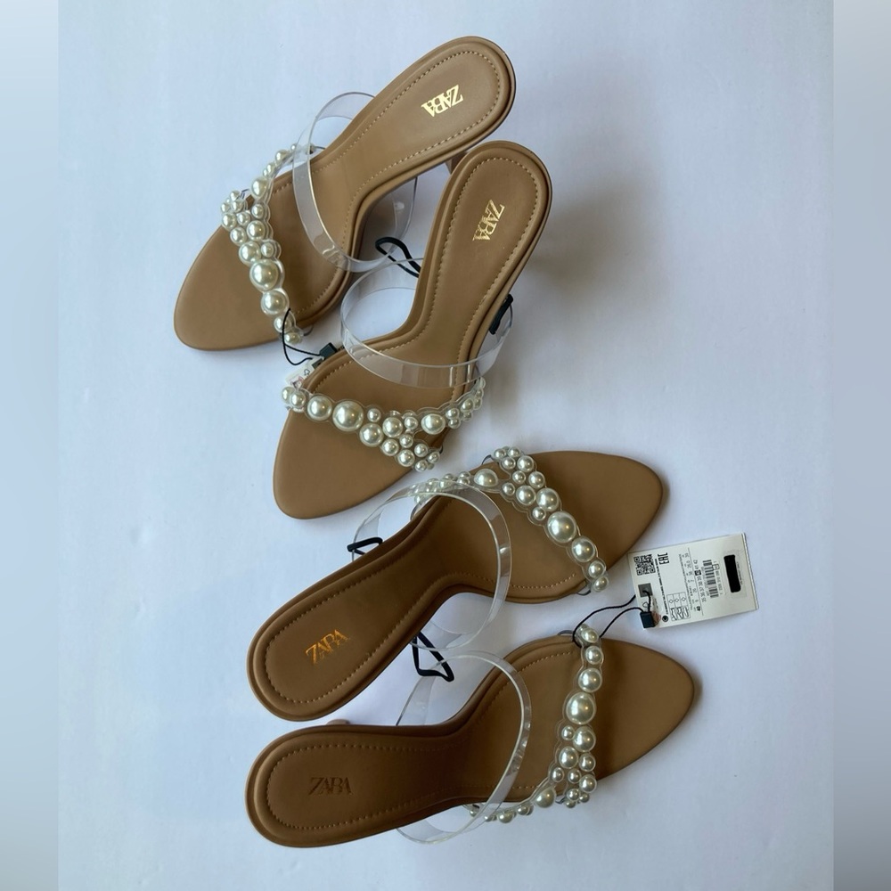ZARA HEELED VINYL SANDALS WITH FAUX PEARLS - Picture 9 of 10